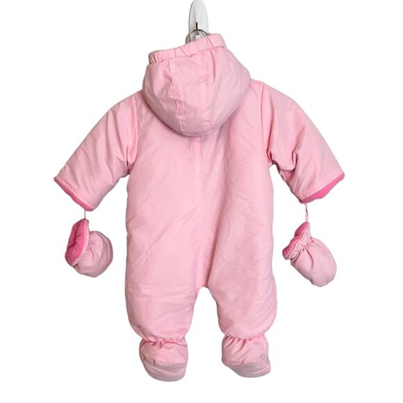 Okie Dokie Snowsuit Pink Fleece Lined Footed With Mittens Size 3-6 Mos. Bunting - Picture 2 of 11